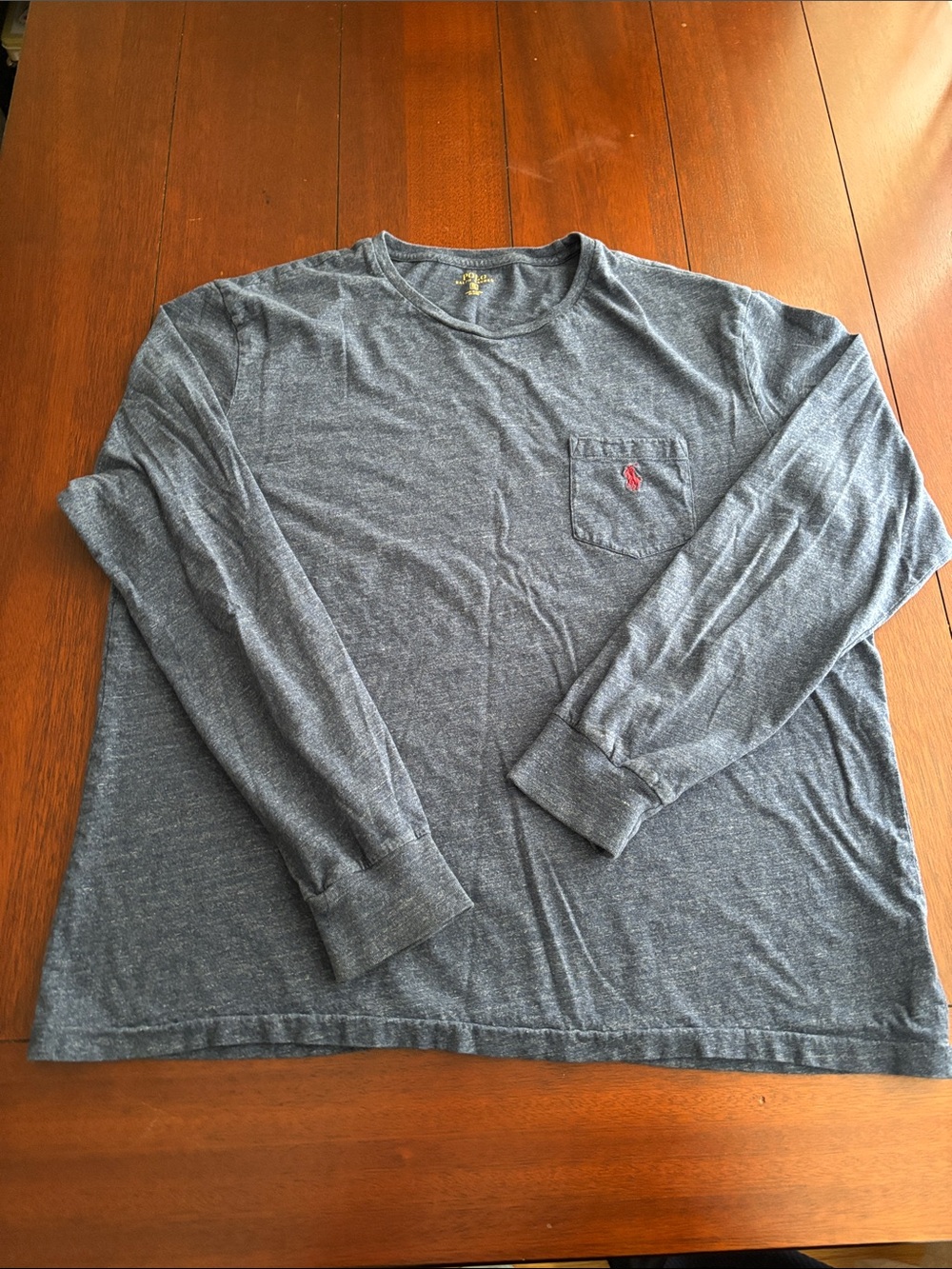 Polo Ralph Lauren Men's Long Sleeve Pocket Tee Slate Blue with Red Logo Size XL